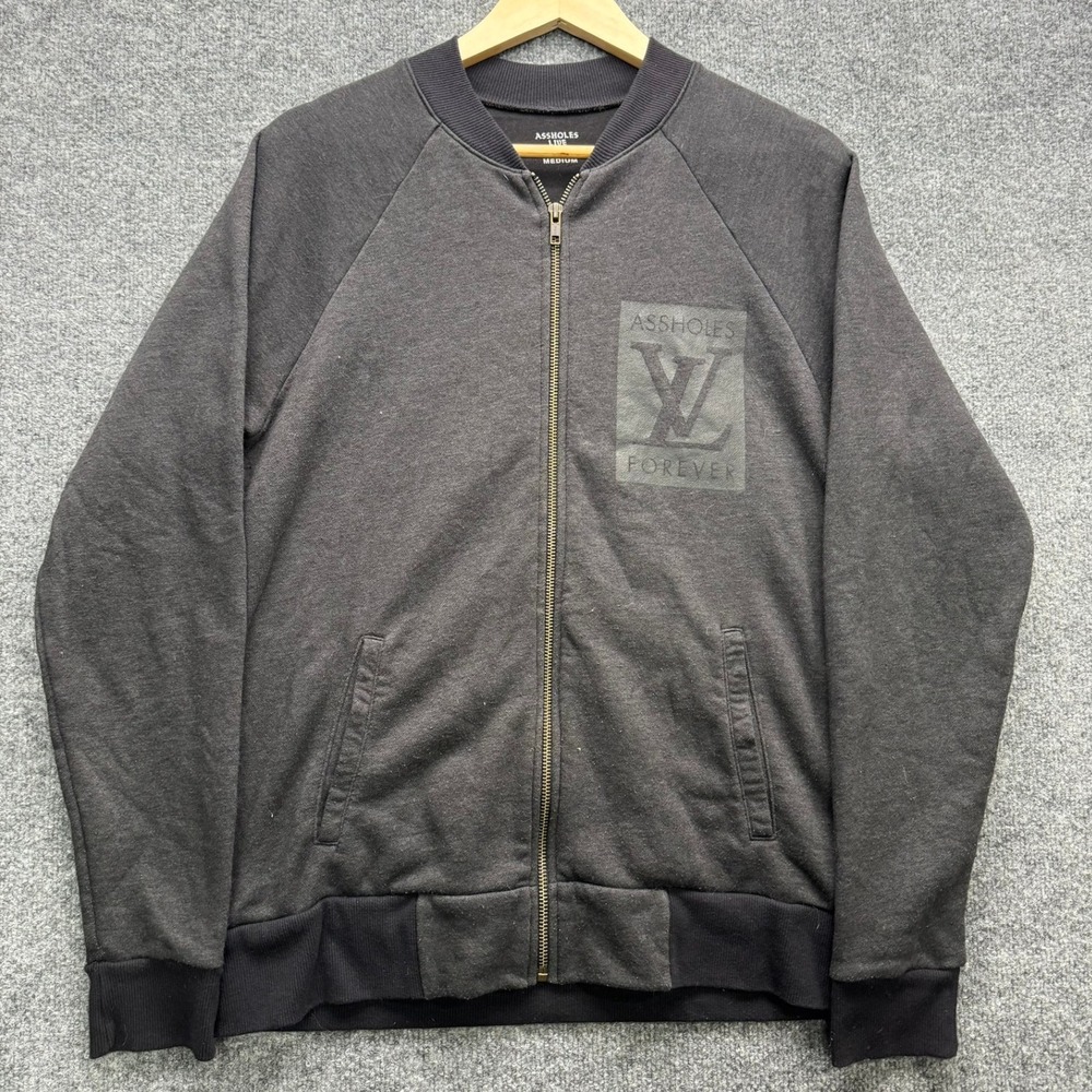 Assholes Live Forever Bomber Jacket Mens Sze M Charcoal Gray Long Sleeve Graphic